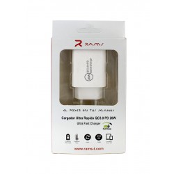 Rams PD20 Cargador Ultra Rápido QC 3.0 PD 18W Tipo C y USB F2