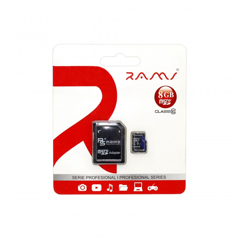 Tarjeta Micro SD de 8GB con Adaptador de clase 10 de Rams.