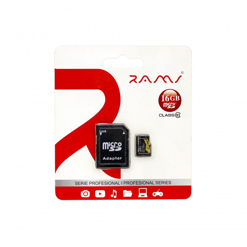 Tarjeta Micro SD de 16GB con Adaptador de clase 10 de Rams.